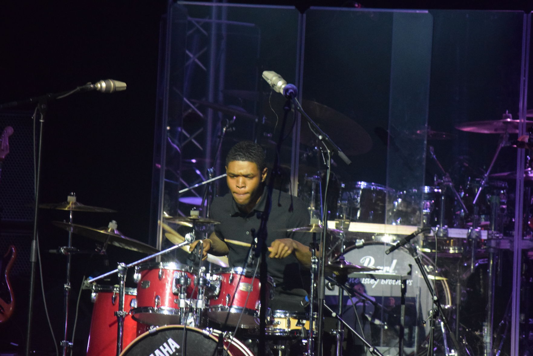 Columbia twenty year old Omari Belton shows off his drumming skills.